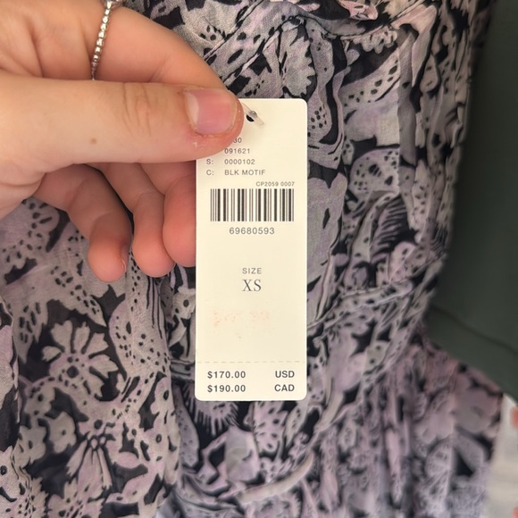 NWT Anthropologie Squareneck Smocked Midi Dress In Black Motif - XS - Picture 3 of 3